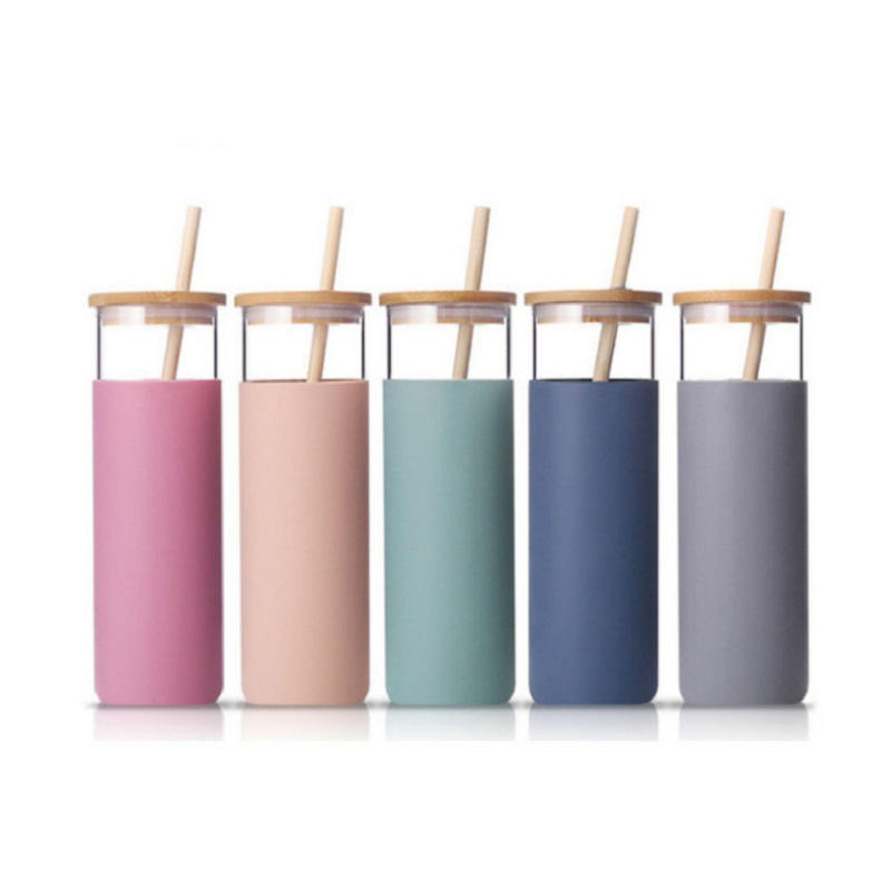 500ml Glass Water Bottle With Straw and Bamboo
