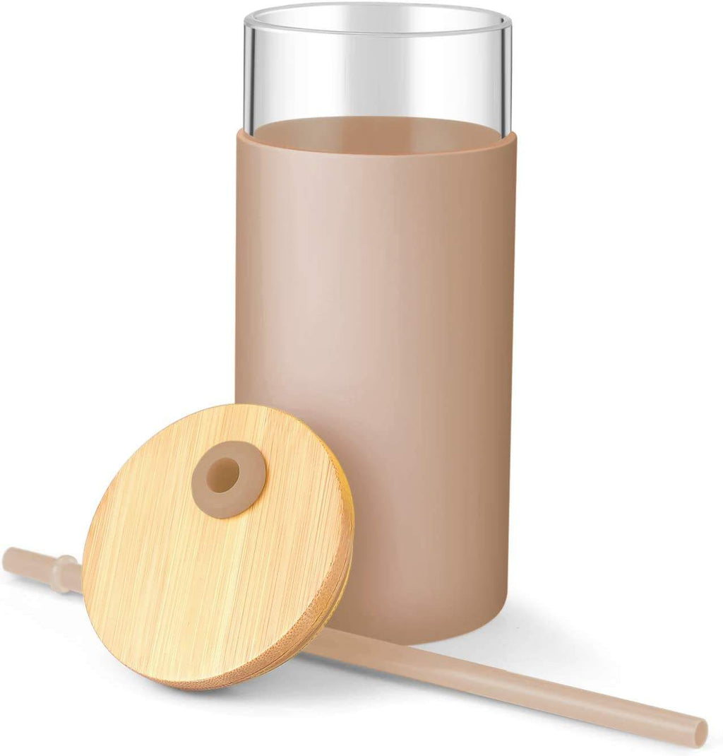 500ml Glass Water Bottle With Straw and Bamboo