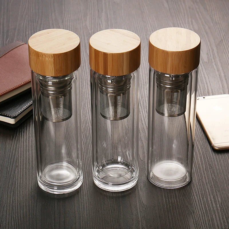 Eco-friendly Double Wall High Borosilicate Glass Water Bottle