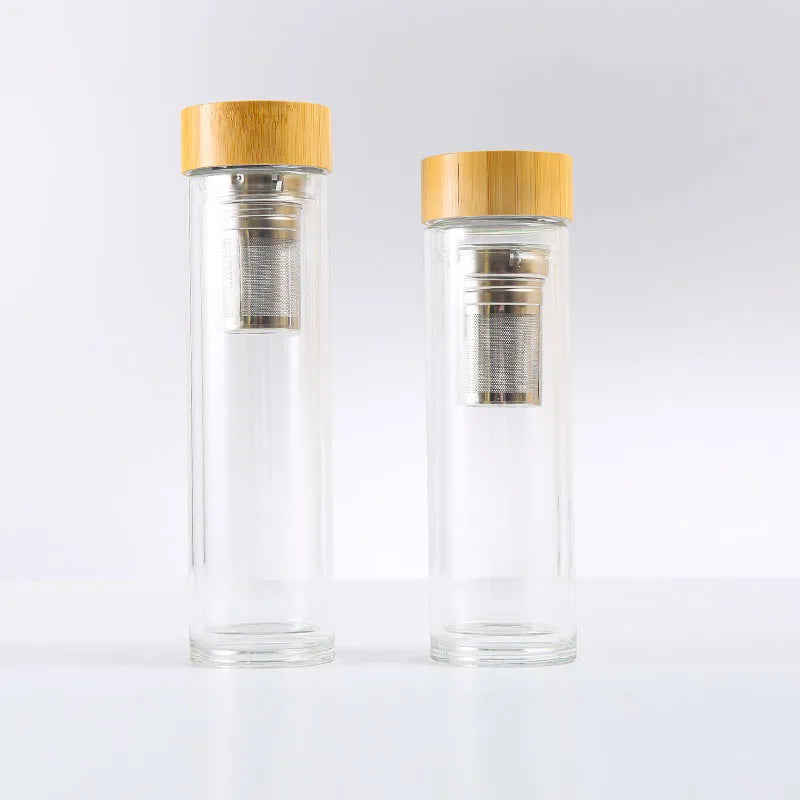 Eco-friendly Double Wall High Borosilicate Glass Water Bottle